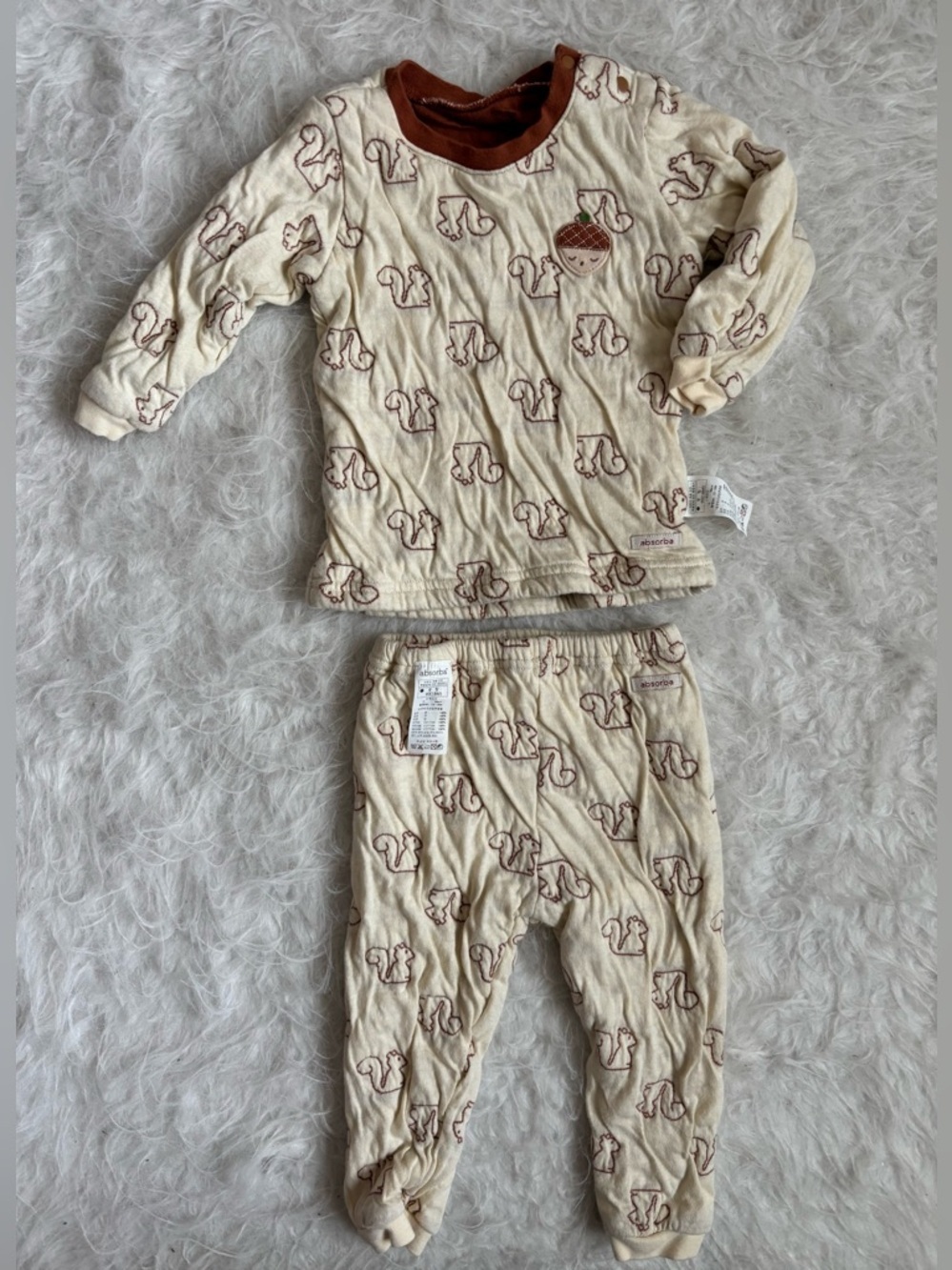 Absorba Baby Cream and Brown Squirrel Print Matching Cozy Set